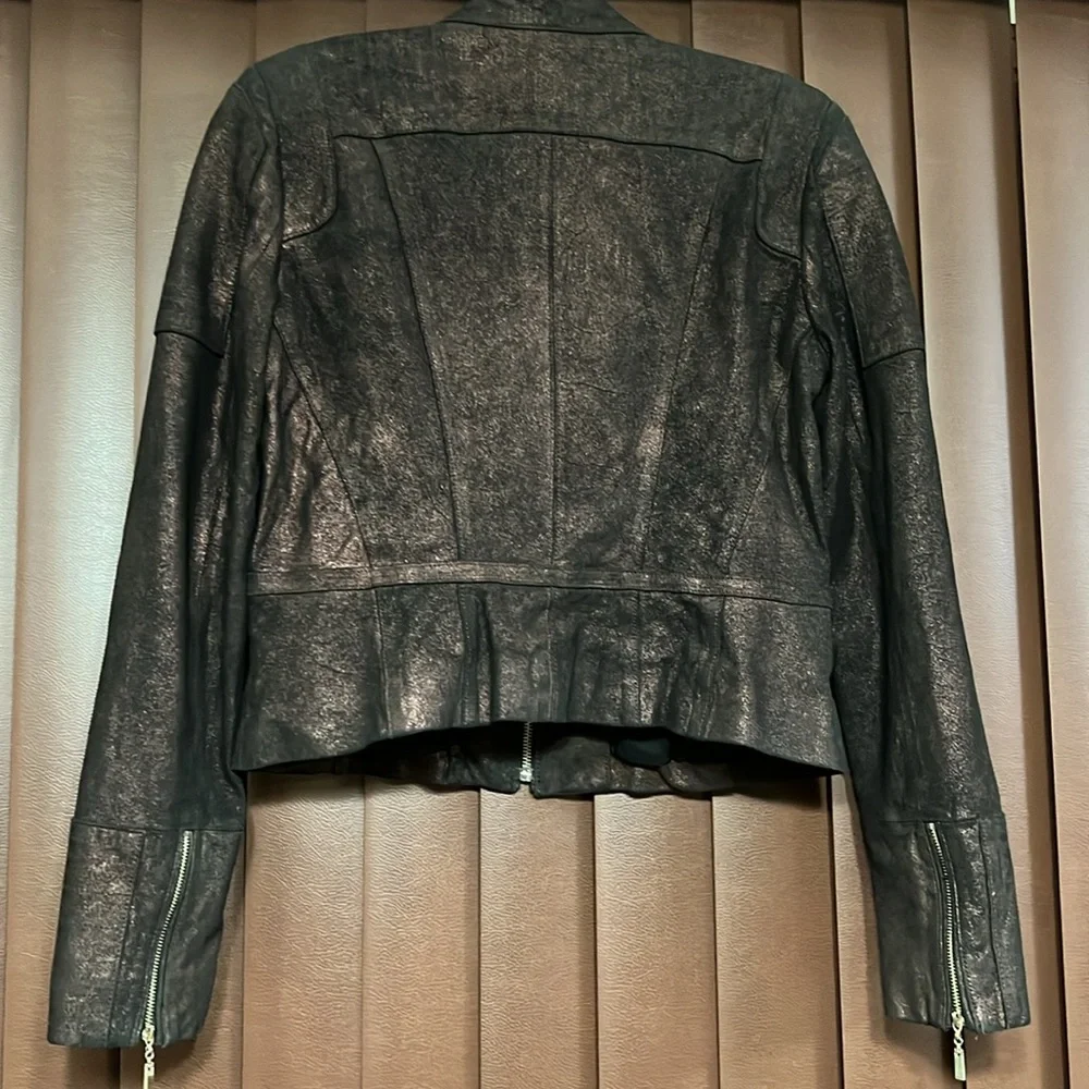 WHBM Motto Metallic Black Suede Faux Jacket Small